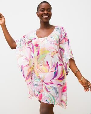 Soma Swim Chifon Caftan Womens Size M/L Beach Abstract Pastel Floral Cover Up